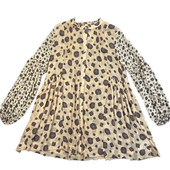 Free People Medium Mini Dress Boho Button Up Long Sleeve Sheer Tunic Tea Combo - Picture 2 of 8